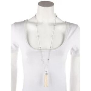 NWT Kenneth Jay Lane Pearl tassel necklace CZ Palm Beach Long Cubic Zirconia